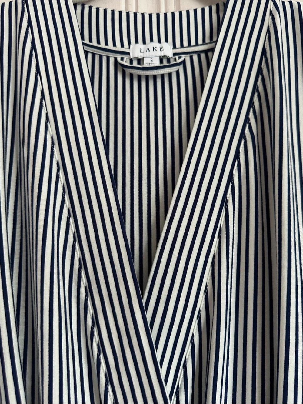 LAKE DreamModal Kimono Pajama Wrap Top Blue Depths Stripe Small